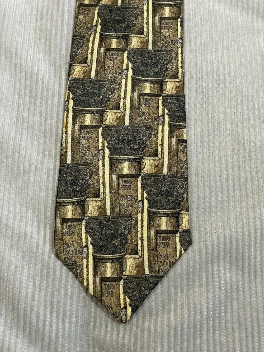 Vintage Structure 100% Silk Tie Architectural Greco-Roman Column Print Gold